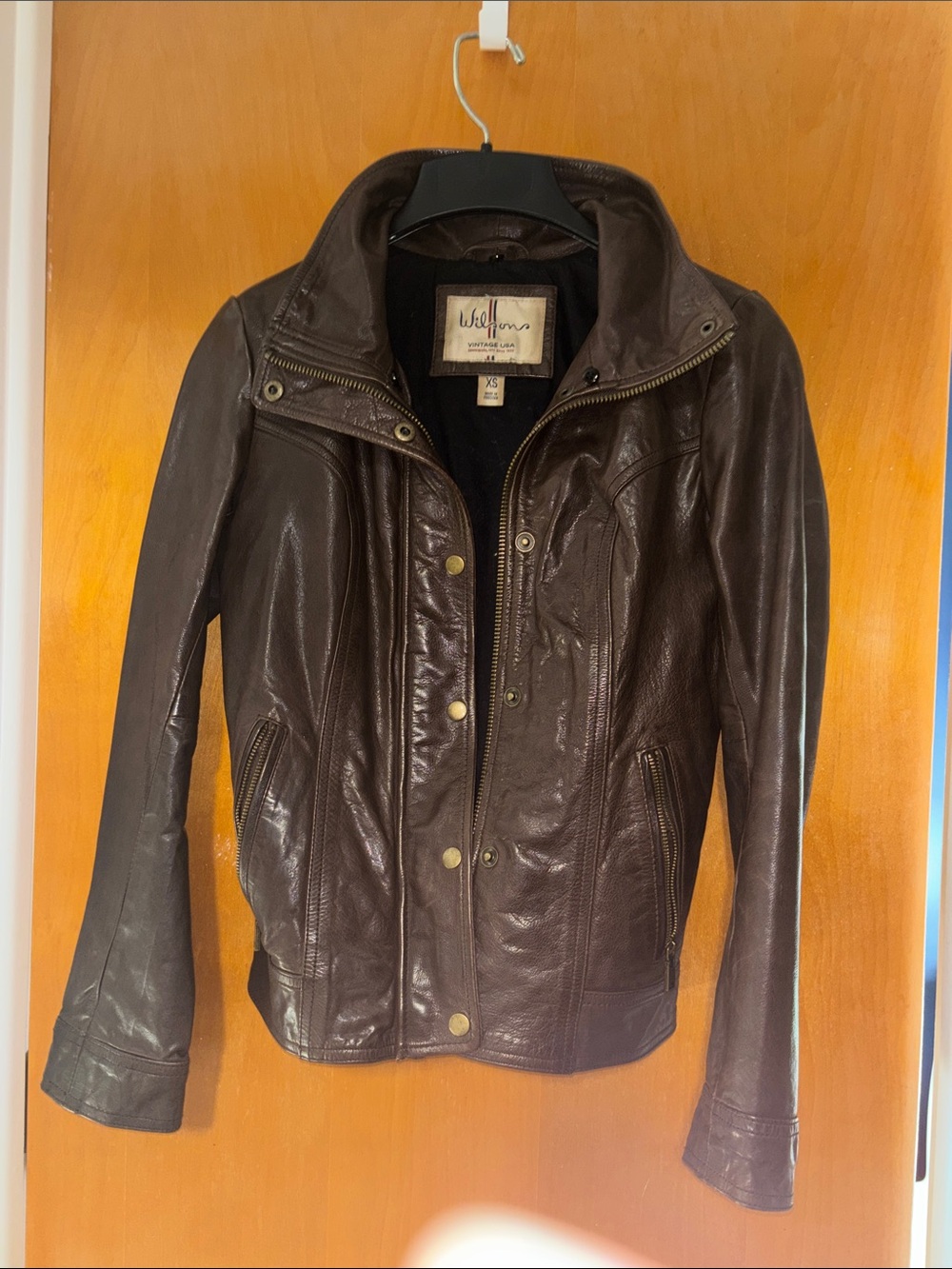 Wilsons Leather Brown Women's Leather Jacket w/ faux fur removable collar